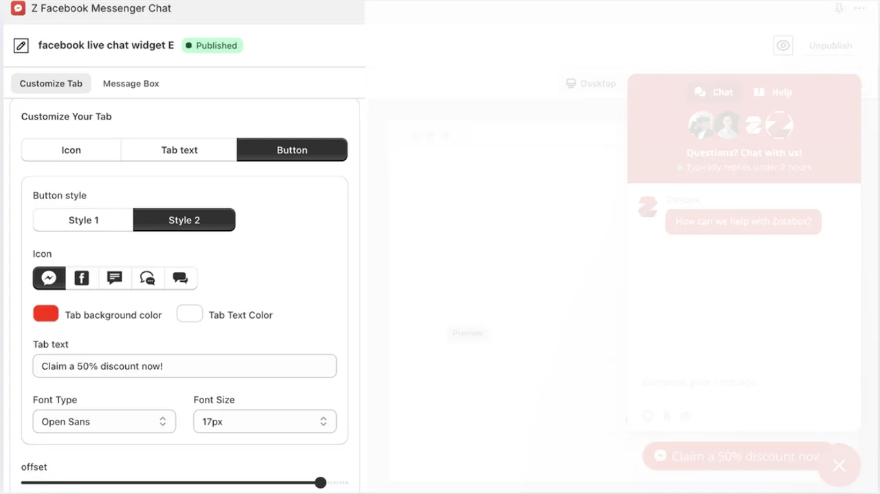 An example of a fully personalized chat widget designed to match a Shopify store’s unique branding