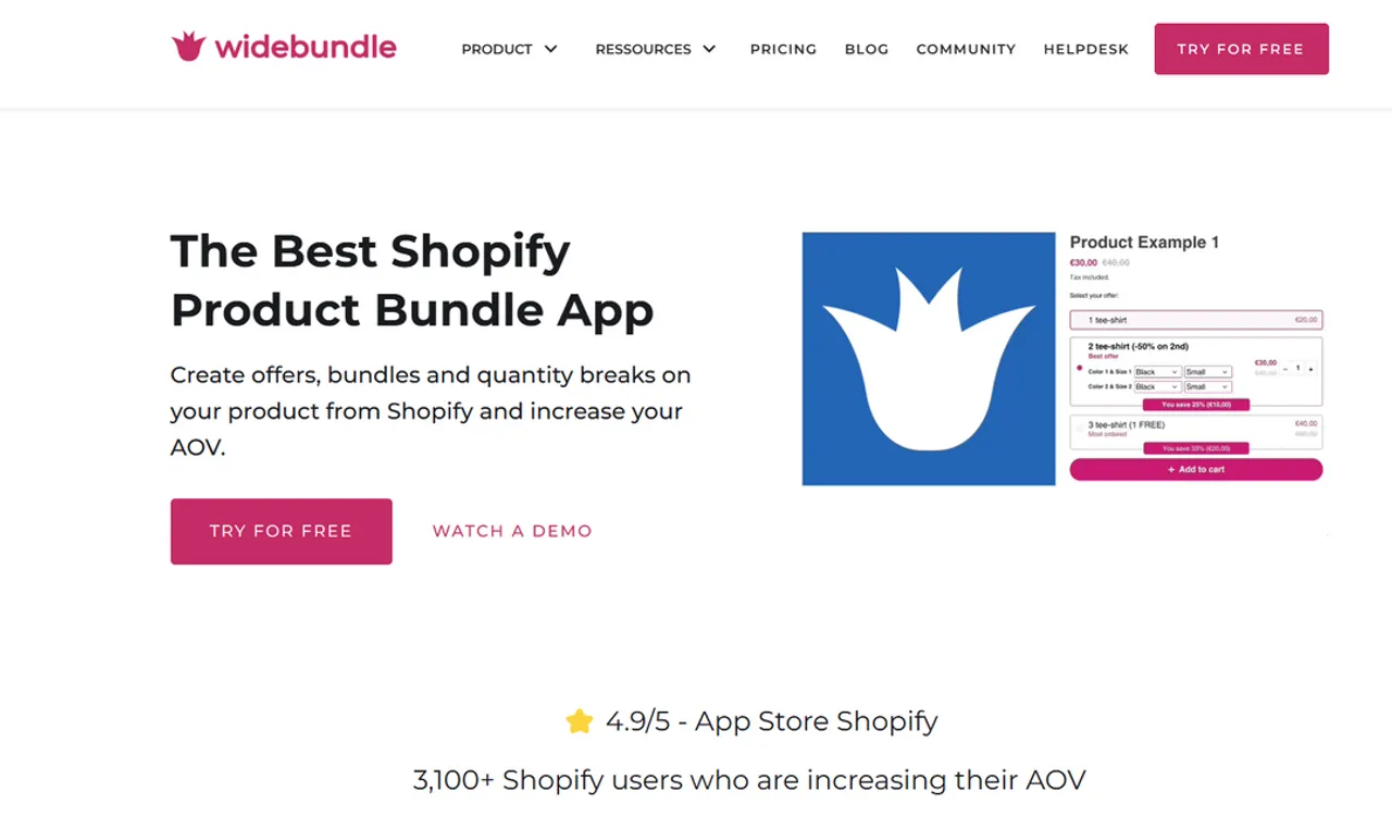 WideBundle enables Shopify merchants to create customizable product bundles, increasing average order value and revenue.