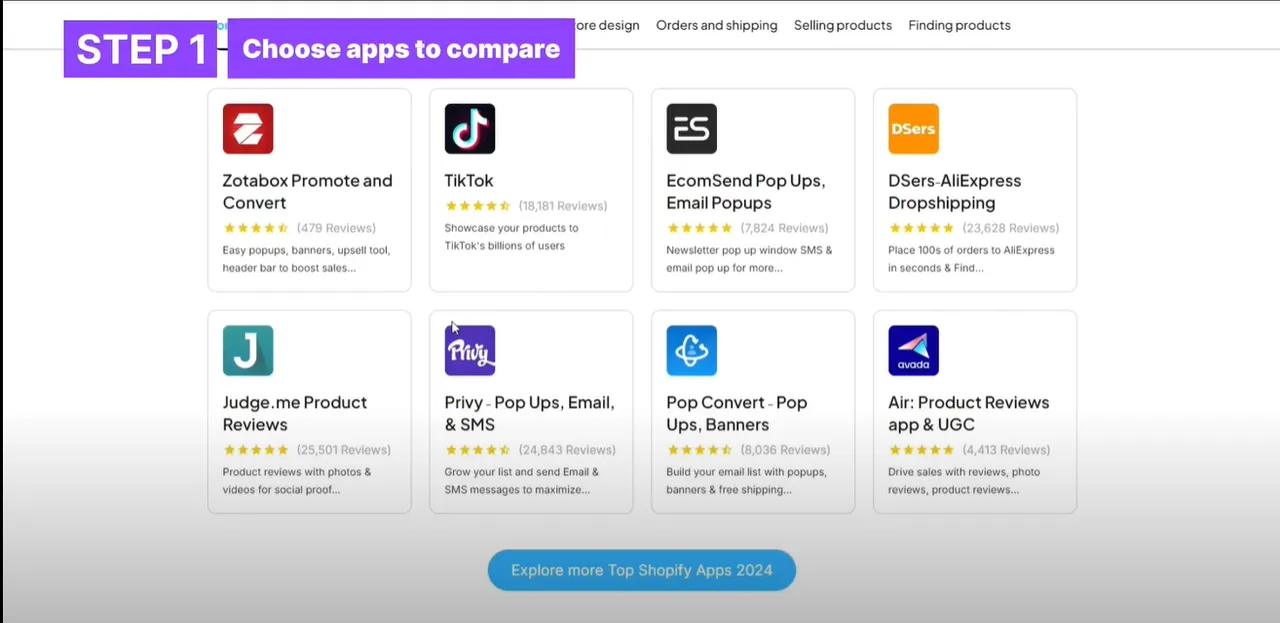 Easily choose up to four Shopify apps for comparison with Taranker’s tool. Simply click the 'Compare' button to start analyzing apps side by side.