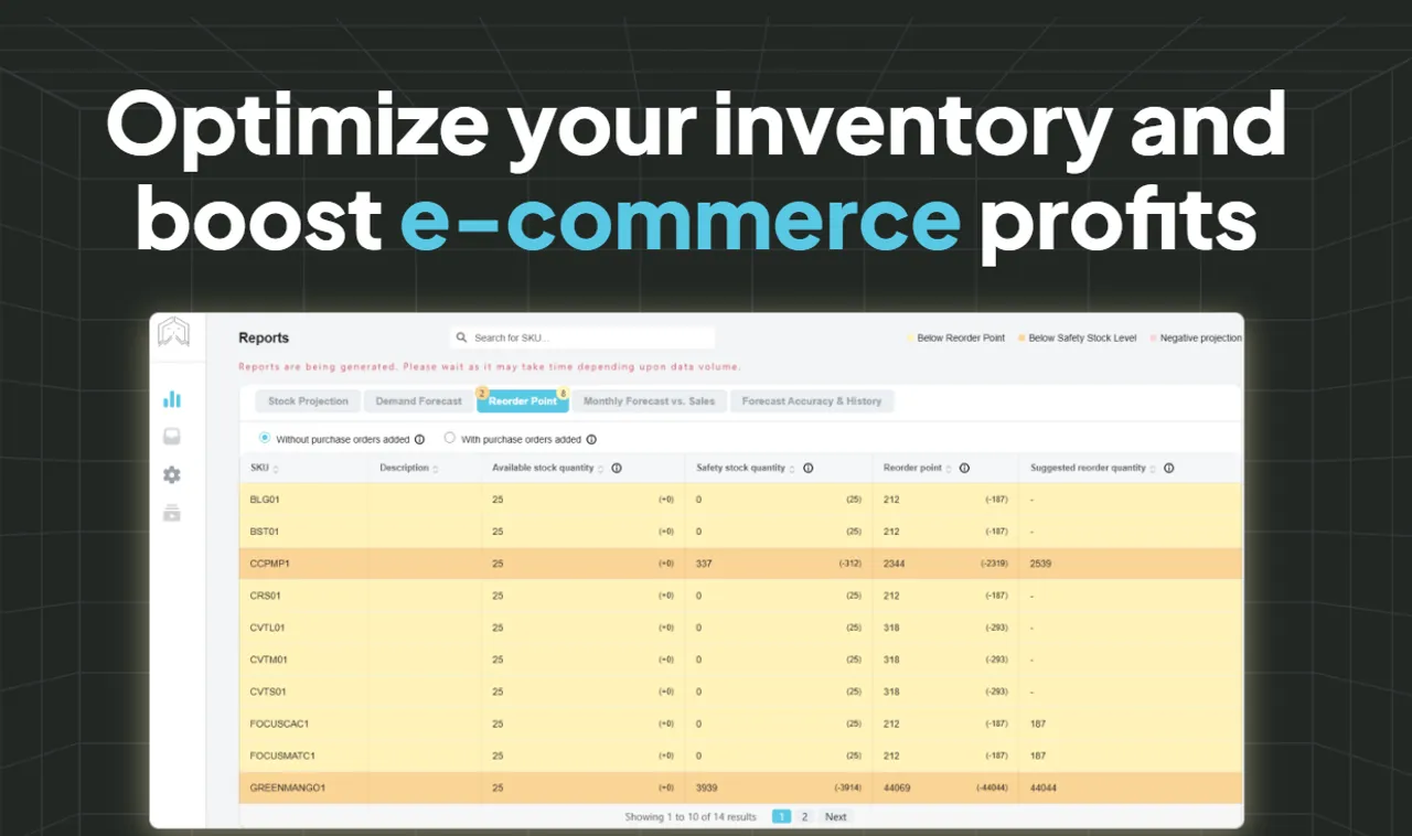 Forthcast Shopify app dashboard displaying precise inventory forecasts and smart alerts for vybey’s nutrition products
