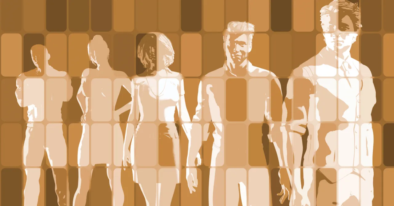 A lineup of diverse digital silhouettes behind colored tiles — representing different customer types and how personalization helps match them with the right shopping experience.
