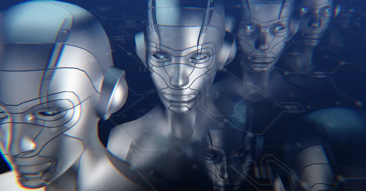 A futuristic lineup of humanoid robots represents the growing presence of AI in beauty tech—reshaping how Shopify stores engage and sell to customers.