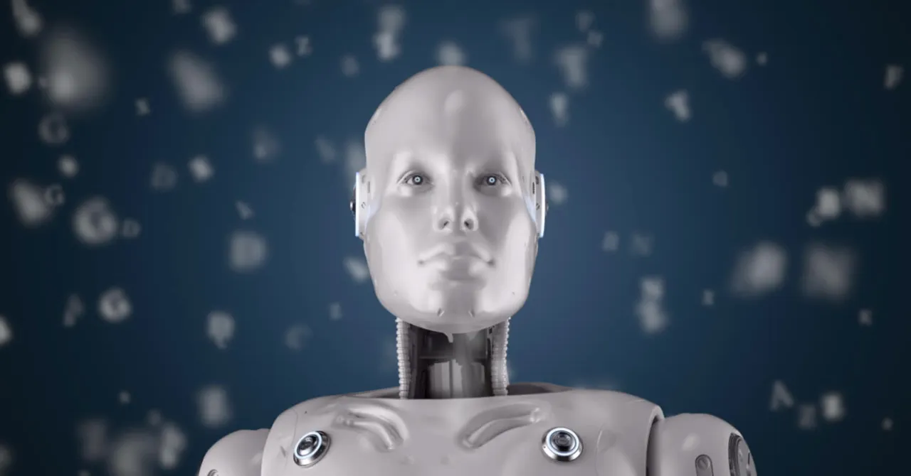 A futuristic robot surrounded by floating letters — representing how AI-powered quizzes are transforming traditional sales funnels into smarter, more educational experiences.