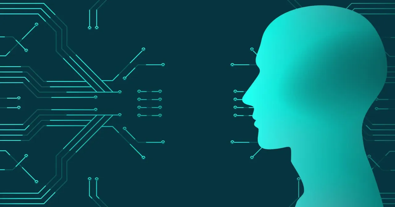 A digital human face connected to circuits — symbolizing how AI instantly analyzes shopper needs to recommend the perfect skincare routine.