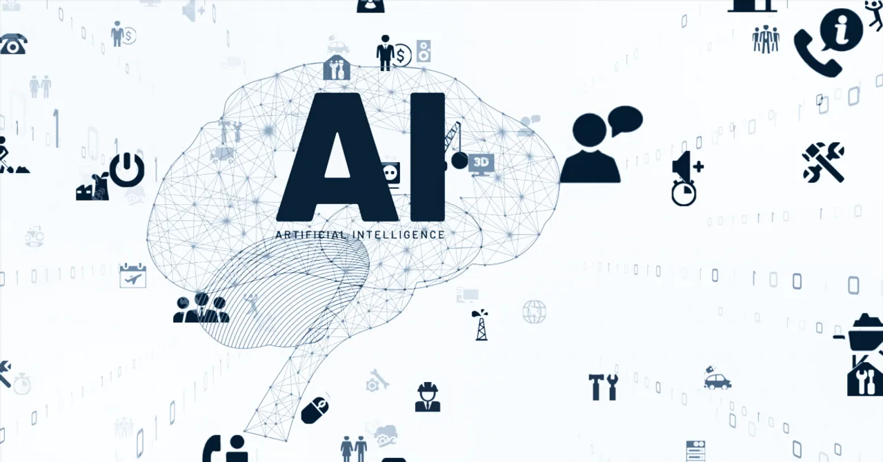 A digital brain illustration with “AI” at the center — representing smart technology that powers instant skincare recommendations in Shopify stores.