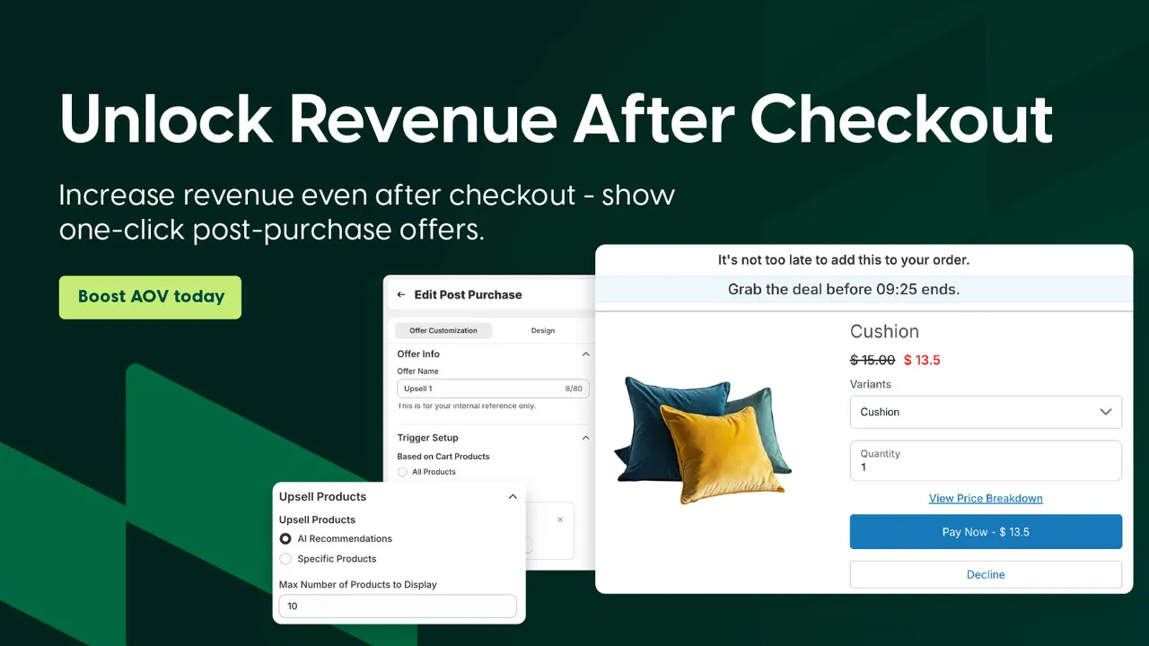 Post-purchase upsell offer using Kefi Bundles app showing one-click upsell pop-up with limited-time deal countdown after Shopify checkout.