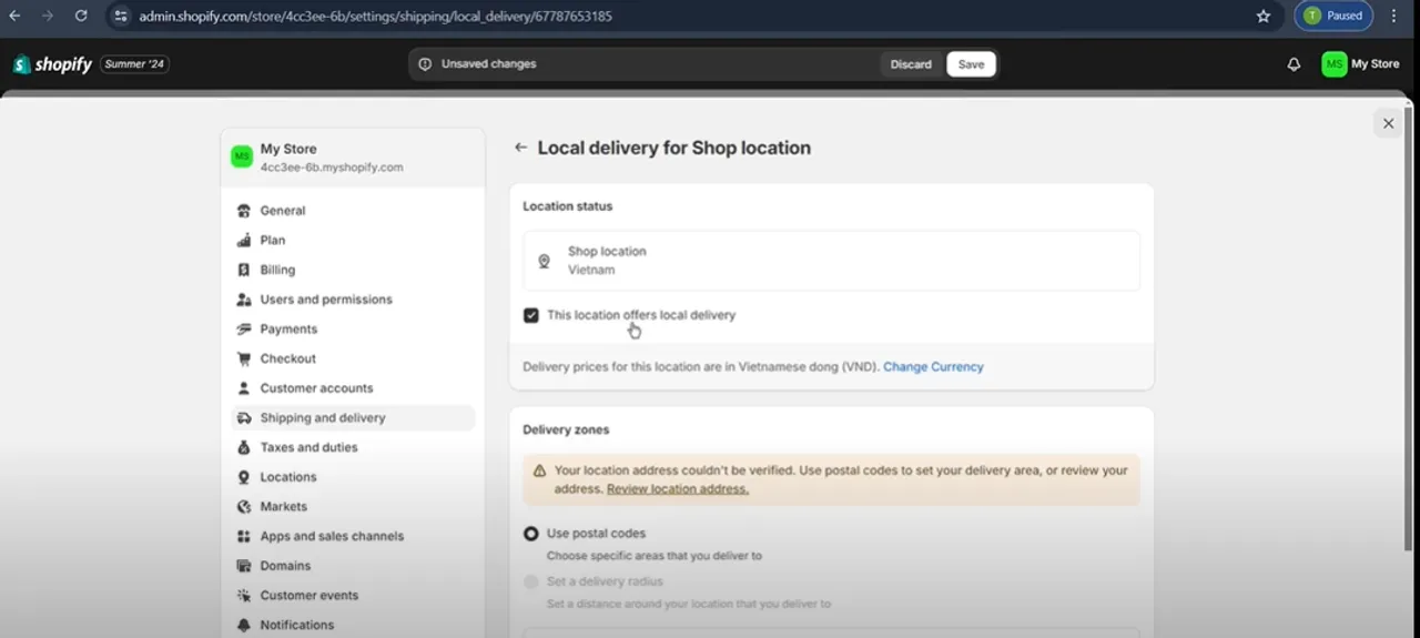 Shopify admin panel showing configuration for setting up free shipping rates, including custom rate name, delivery description, and flat rate options