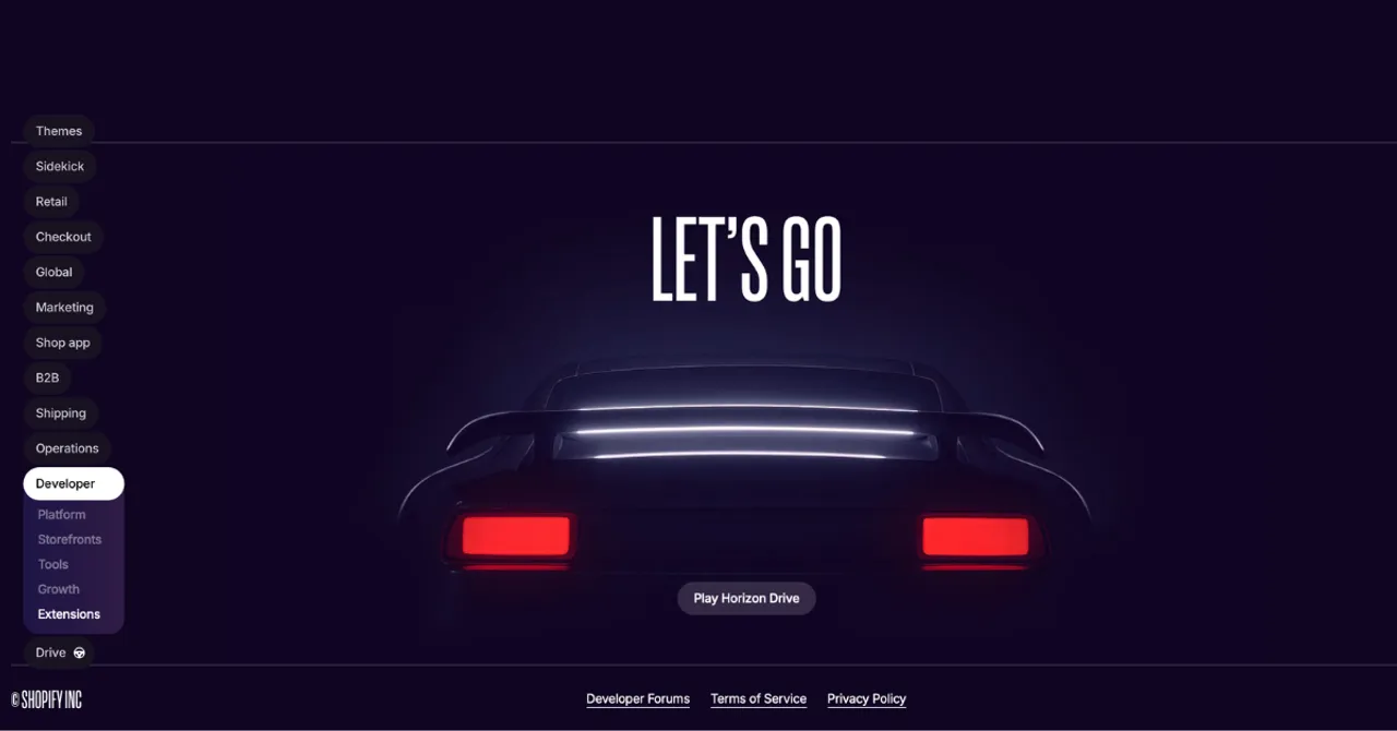 A sleek car launch-style visual symbolizing Shopify's bold push into next-gen e-commerce tools.