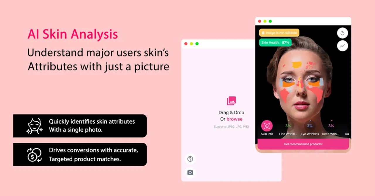 AI-powered skin analysis tool that helps customers confidently find the right skincare products by scanning their face and suggesting personalized matches.