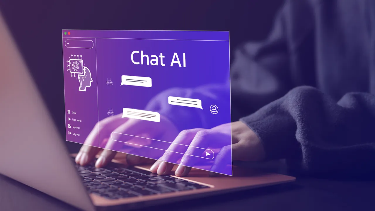 User interacting with an AI chatbot interface on a laptop, showcasing conversational artificial intelligence in real-time communication.