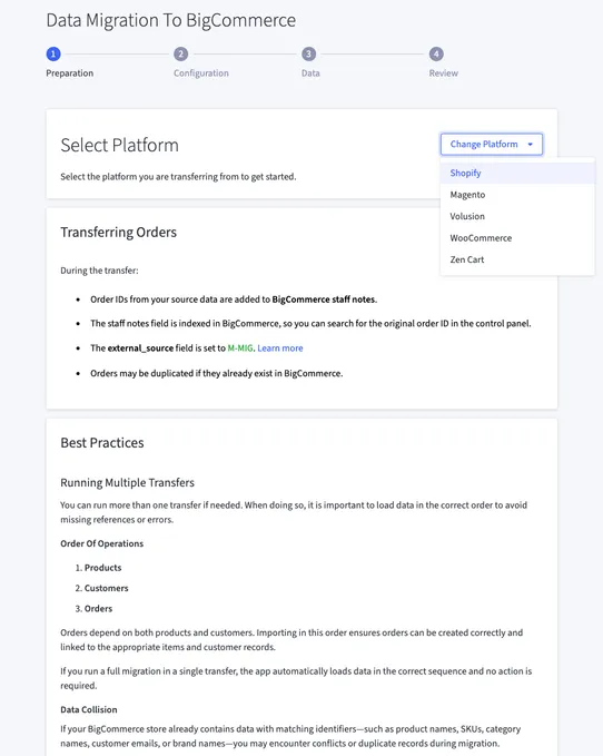 BigCommerce Data Migration screenshot