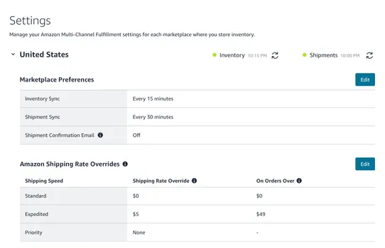 Amazon Multi-Channel Fulfillment screenshot