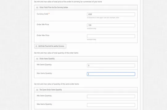 MinMax Order Limits screenshot