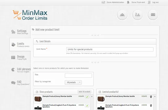 MinMax Order Limits screenshot