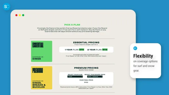 Surfcare and Snowcare Protection Plans screenshot