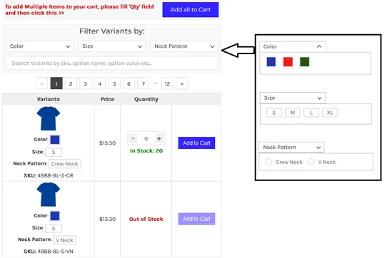 Product Variants in Table by Capacity Web Solutions screenshot