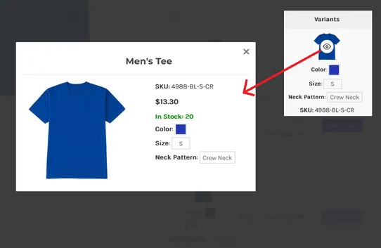 Product Variants in Table by Capacity Web Solutions screenshot