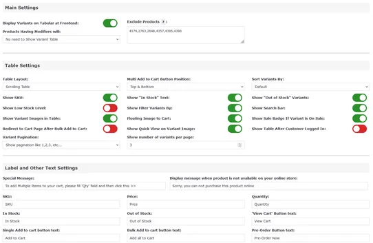 Product Variants in Table by Capacity Web Solutions screenshot