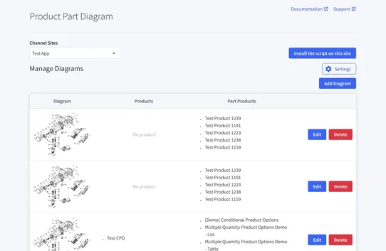 Product Part Diagrams screenshot