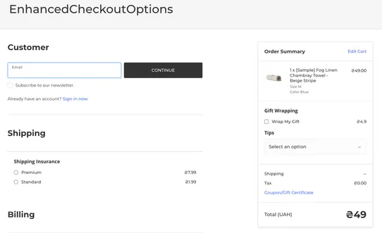 Enhanced Checkout Options screenshot