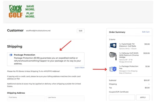 Shipping Protection by Ebizio Checkout screenshot