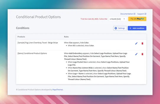 Conditional Product Options by PapaThemes screenshot