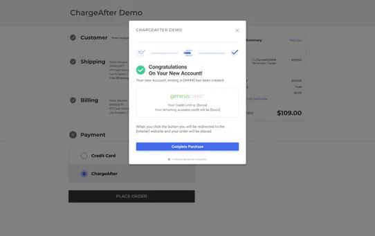 ChargeAfter Consumer Financing screenshot