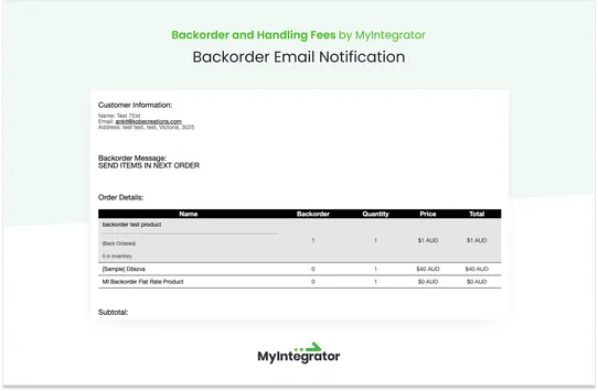 Backorders + Handling Fees by MyIntegrator screenshot