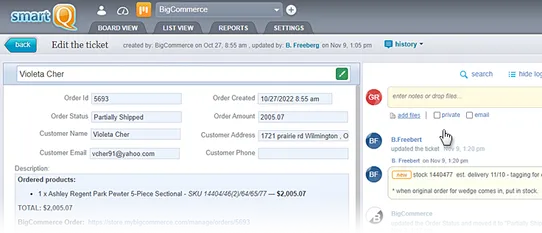 smartQ order management screenshot