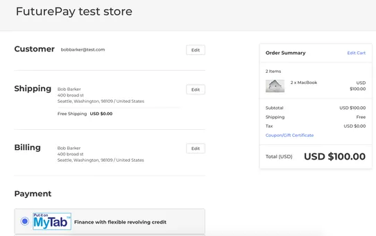 FuturePay MyTab Digital Revolving Credit screenshot