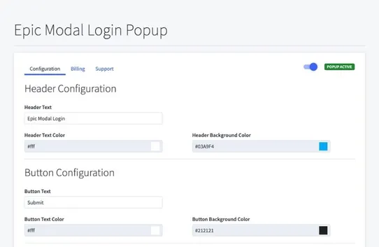 Epic Modal Login Popup screenshot