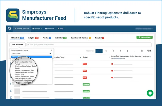Simprosys Manufacturer Feed screenshot