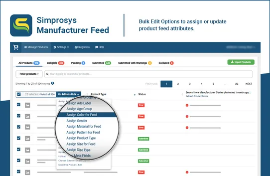Simprosys Manufacturer Feed screenshot