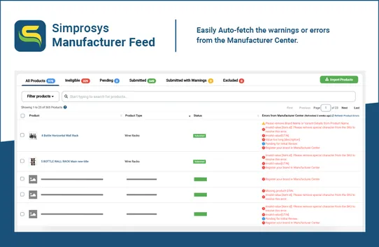 Simprosys Manufacturer Feed screenshot