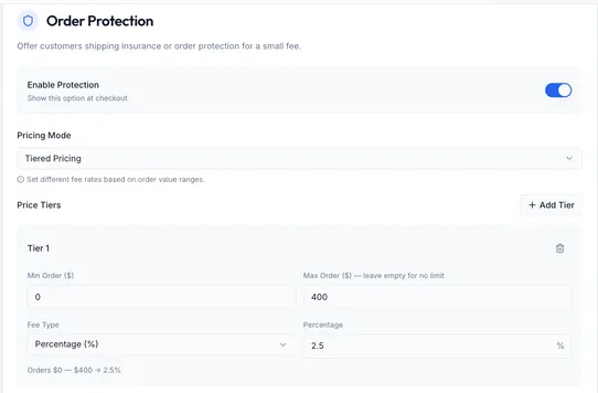 Order Protection & Tips by Care Checkout screenshot