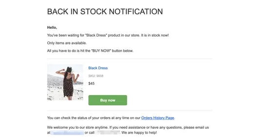 Back in Stock Notifications screenshot