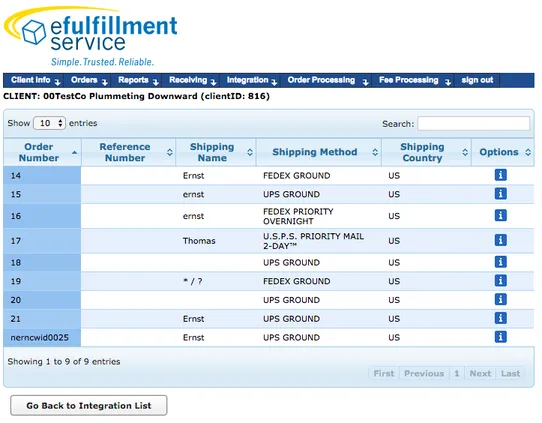 eFulfillment Service screenshot