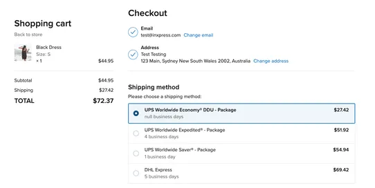 InXpress Shipping Rates screenshot