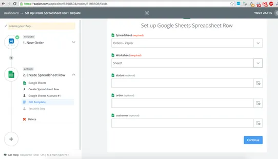 Save Orders to Google Sheets via Zapier screenshot