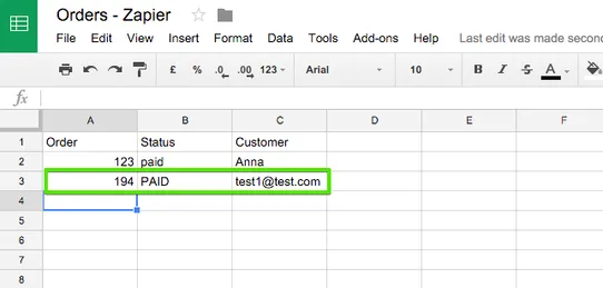 Save Orders to Google Sheets via Zapier screenshot