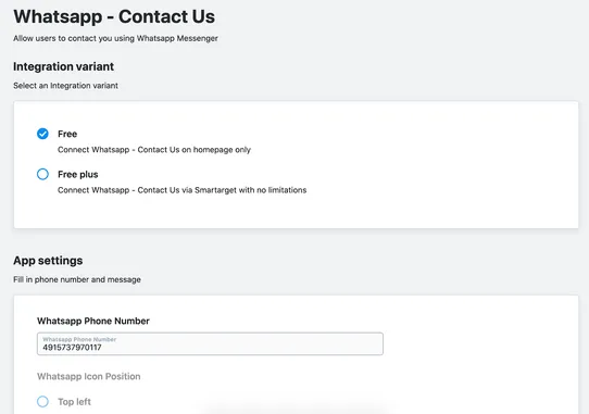 WhatsApp ‘Contact Us’ Button screenshot