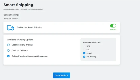 Smart Shipping: Disable/Enable Payment methods based on Shipping method screenshot