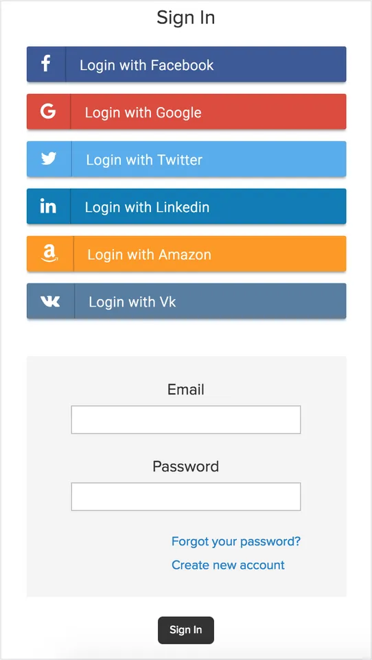 Social Login screenshot