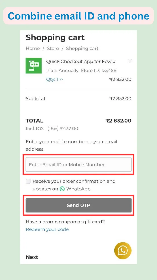 Quick Checkout: Combined email & phone checkout with OTP screenshot