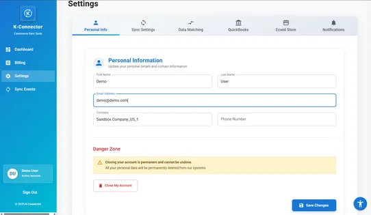 K-Connector: E-commerce Store to QuickBooks Online Integration screenshot