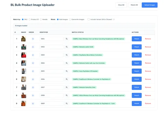 BL Bulk Product Image Upload screenshot
