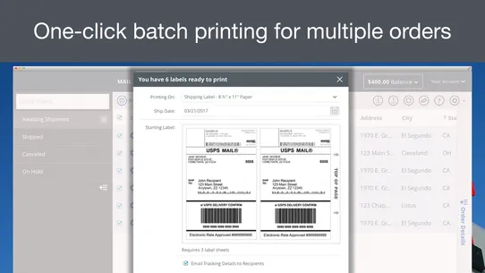 Endicia.com Orders screenshot