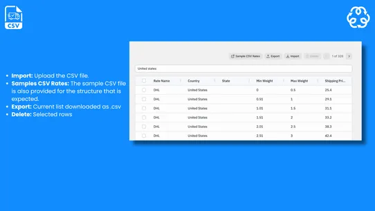 QF CSV Shipping Rates screenshot