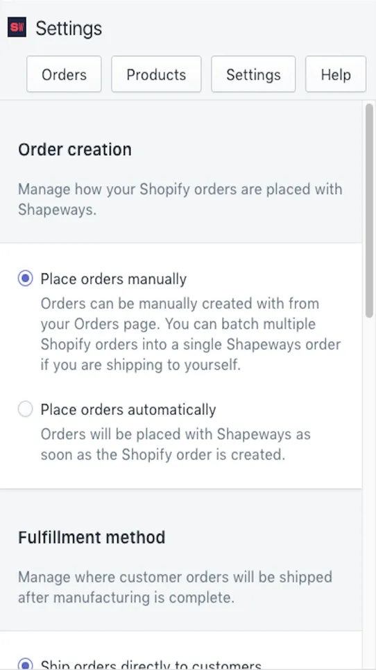 Shapeways Fulfillment screenshot