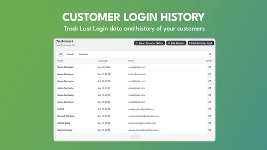 Tickr Customer Login History screenshot